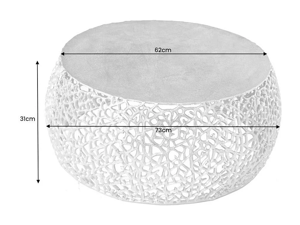 Ronde salontafel METRIX 73 cm goud met geometrisch patroon - Design salontafel van aluminium met houtlook bovenblad