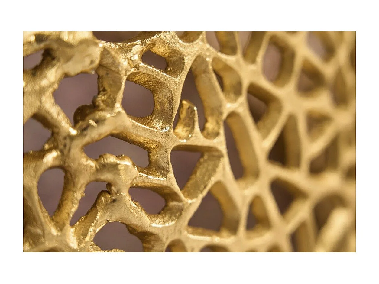 Ronde salontafel METRIX 73 cm goud met geometrisch patroon - Design salontafel van aluminium met houtlook bovenblad