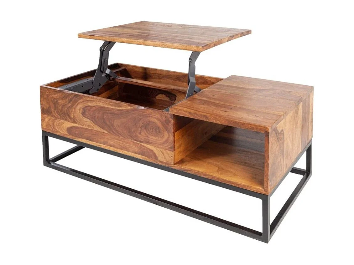 ORBO Couchtisch aus Massivholz 110 cm – mit Hubplatte und integrierten Stauräumen
