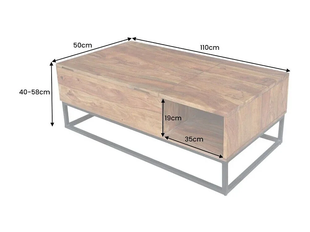 ORBO Couchtisch aus Massivholz 110 cm – mit Hubplatte und integrierten Stauräumen