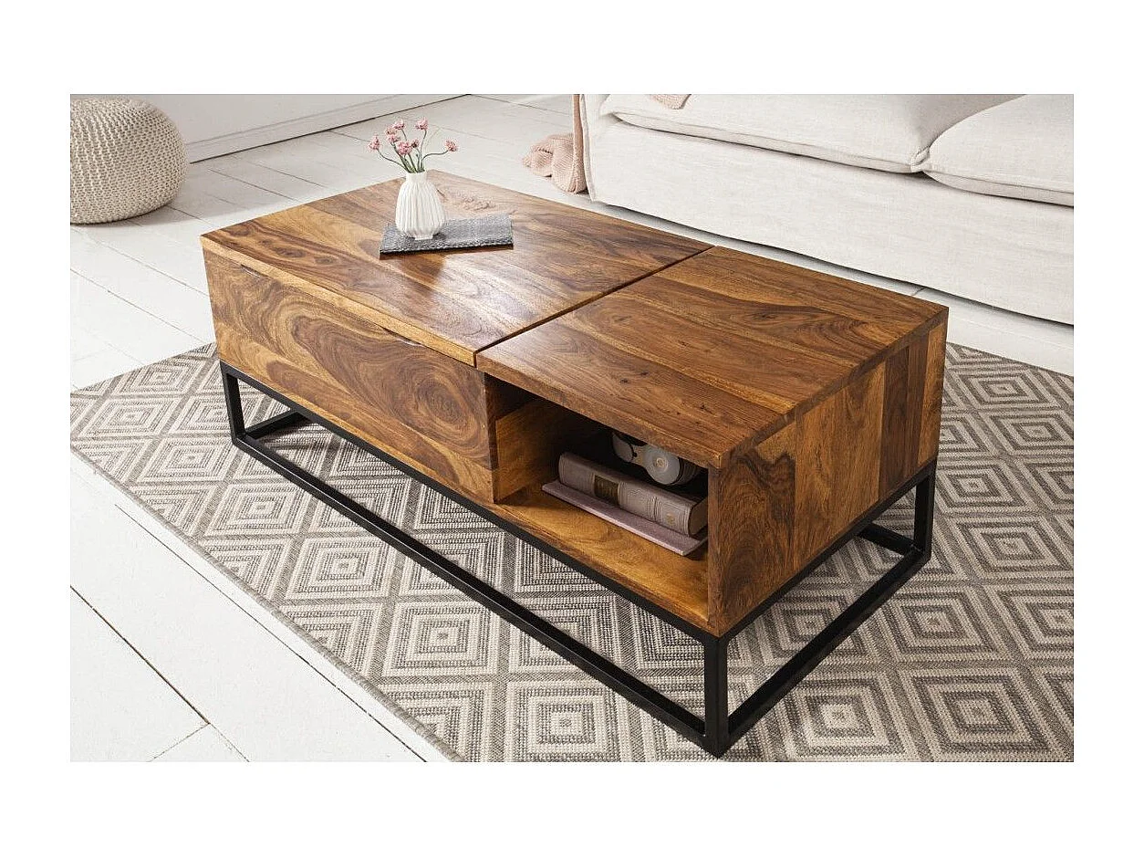 ORBO Couchtisch aus Massivholz 110 cm – mit Hubplatte und integrierten Stauräumen