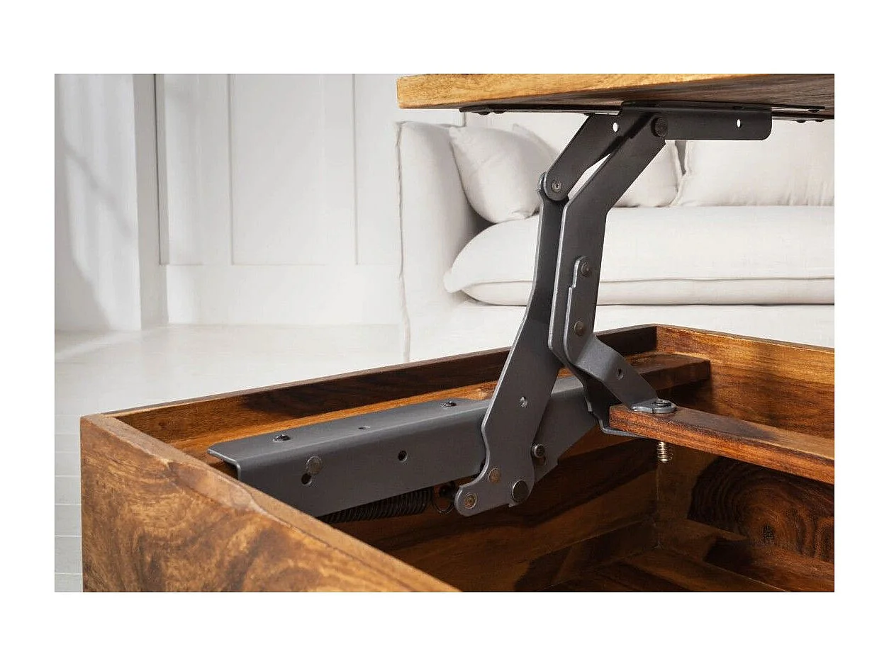 ORBO Couchtisch aus Massivholz 110 cm – mit Hubplatte und integrierten Stauräumen