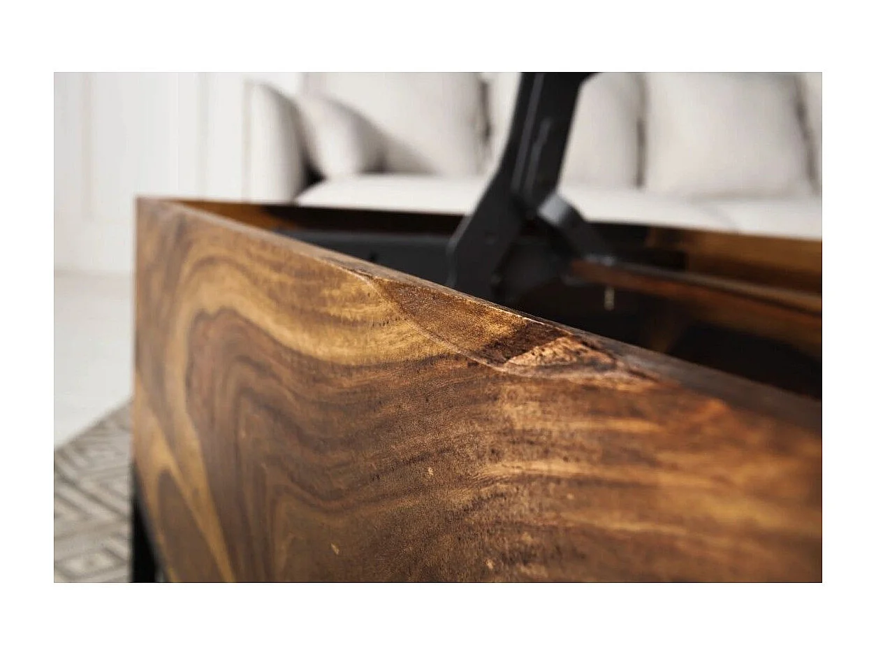 ORBO Couchtisch aus Massivholz 110 cm – mit Hubplatte und integrierten Stauräumen