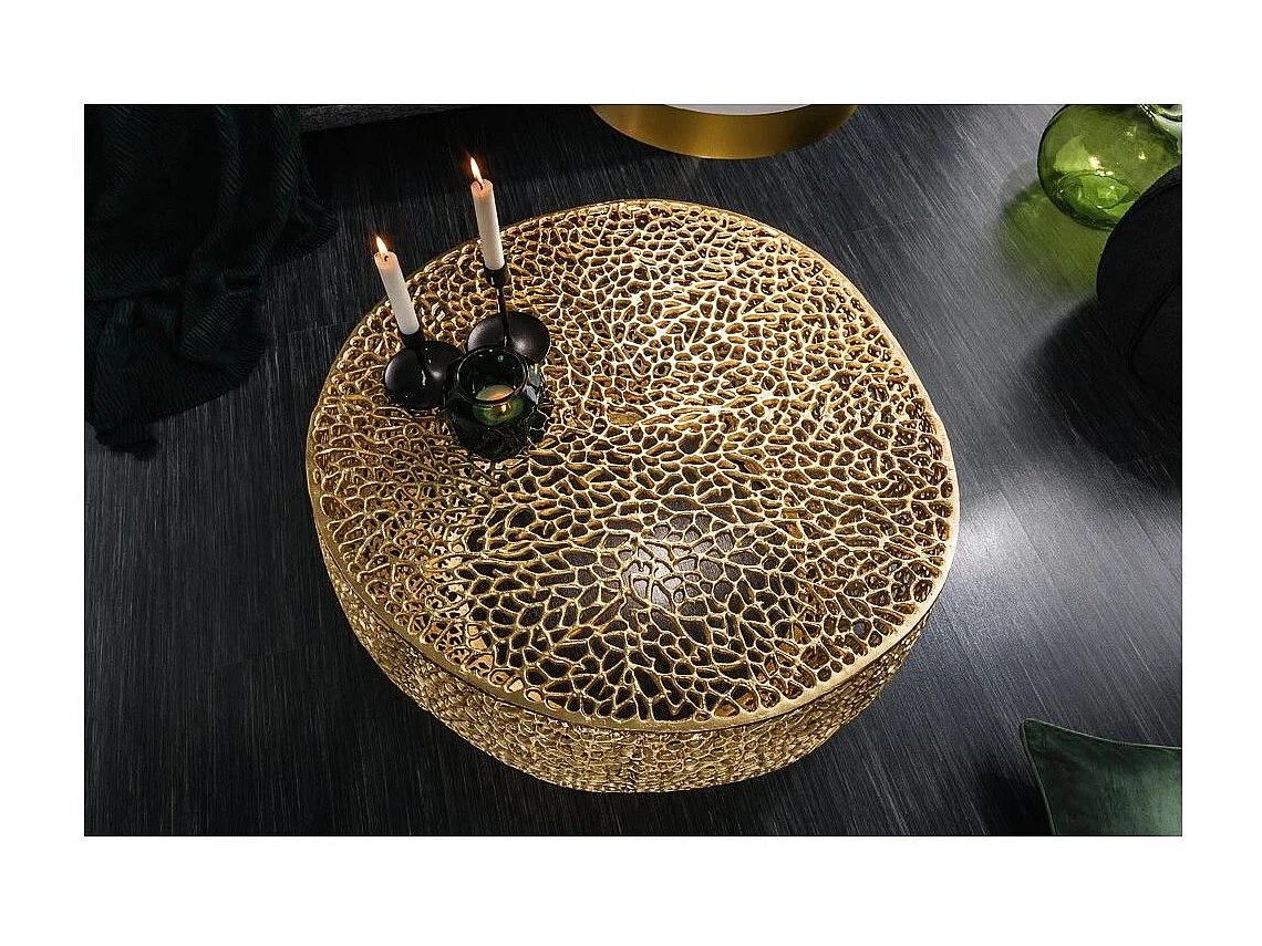 Ronde gouden METRIX salontafel 80 cm – Design salontafel in opengewerkt aluminium