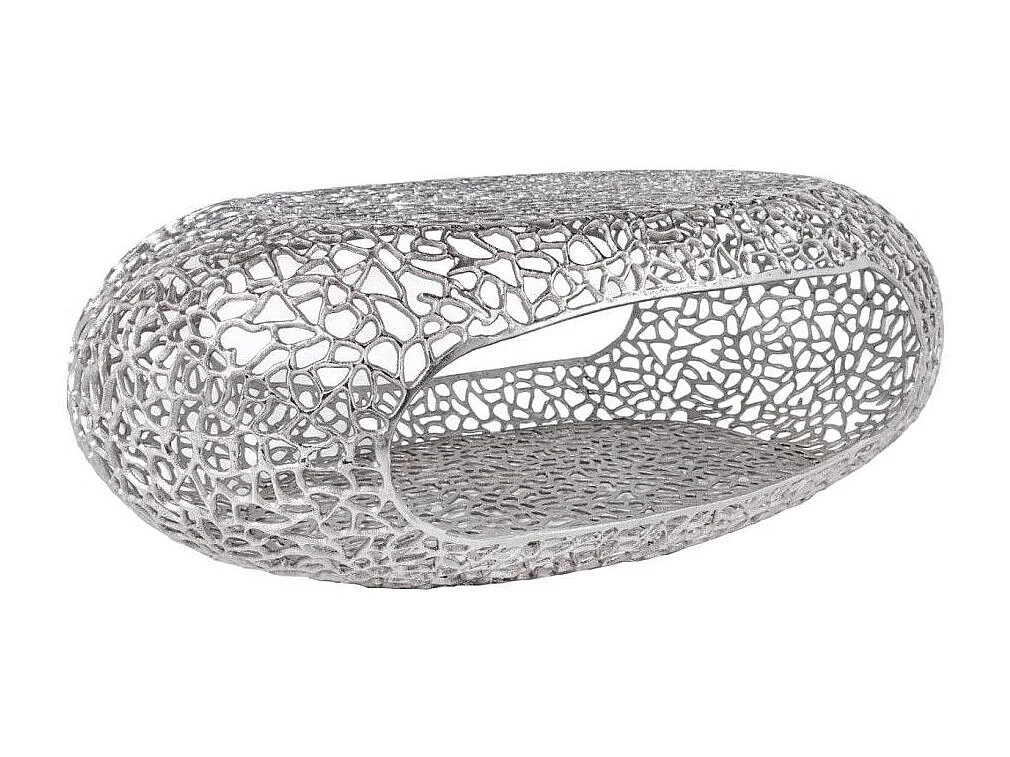 Ovale salontafel METRIX 119 cm in zilver met ingebouwde nis - Design salontafel van aluminium