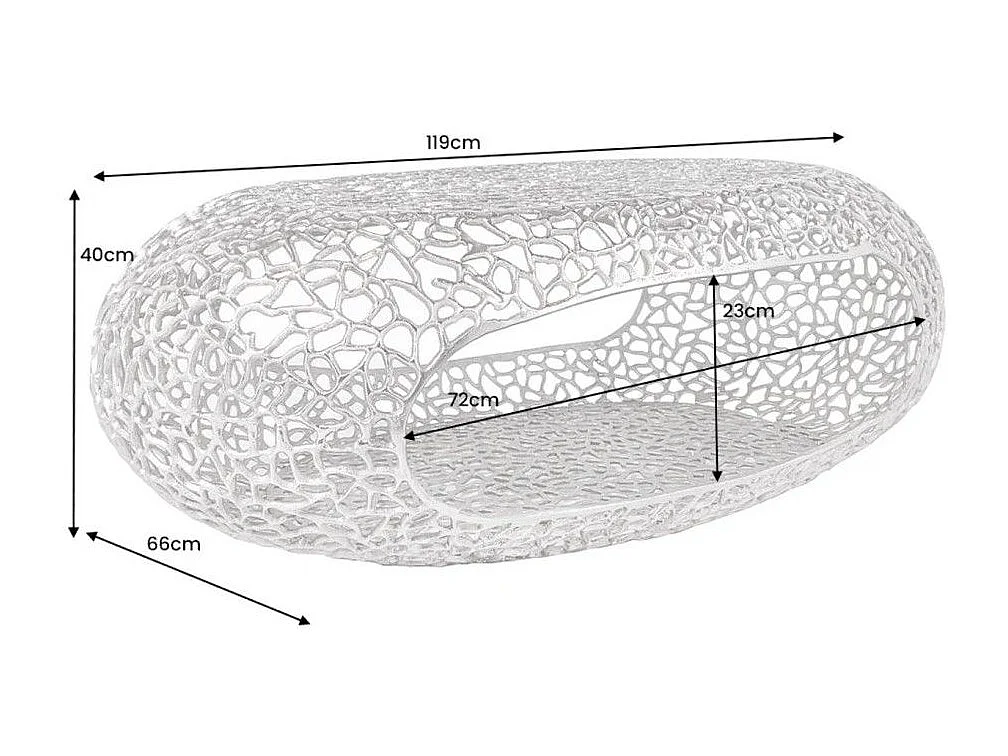 Ovale salontafel METRIX 119 cm in zilver met ingebouwde nis - Design salontafel van aluminium