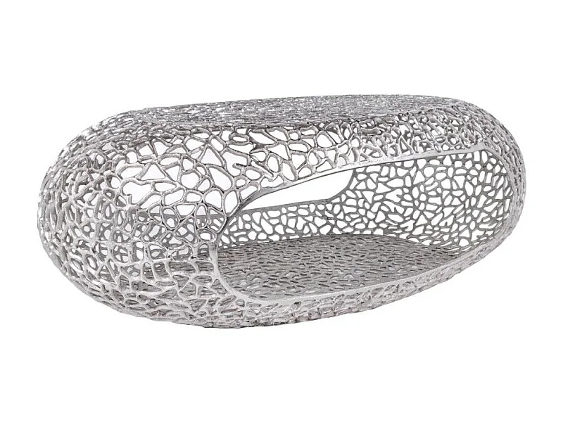 Ovale salontafel METRIX 119 cm in zilver met ingebouwde nis - Design salontafel van aluminium