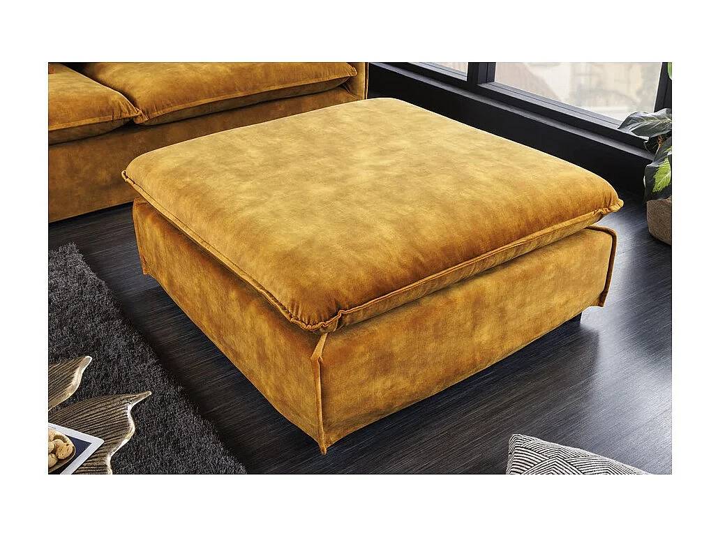 Pouf KALIA – Jaune moutarde – Velours – Pouf contemporain