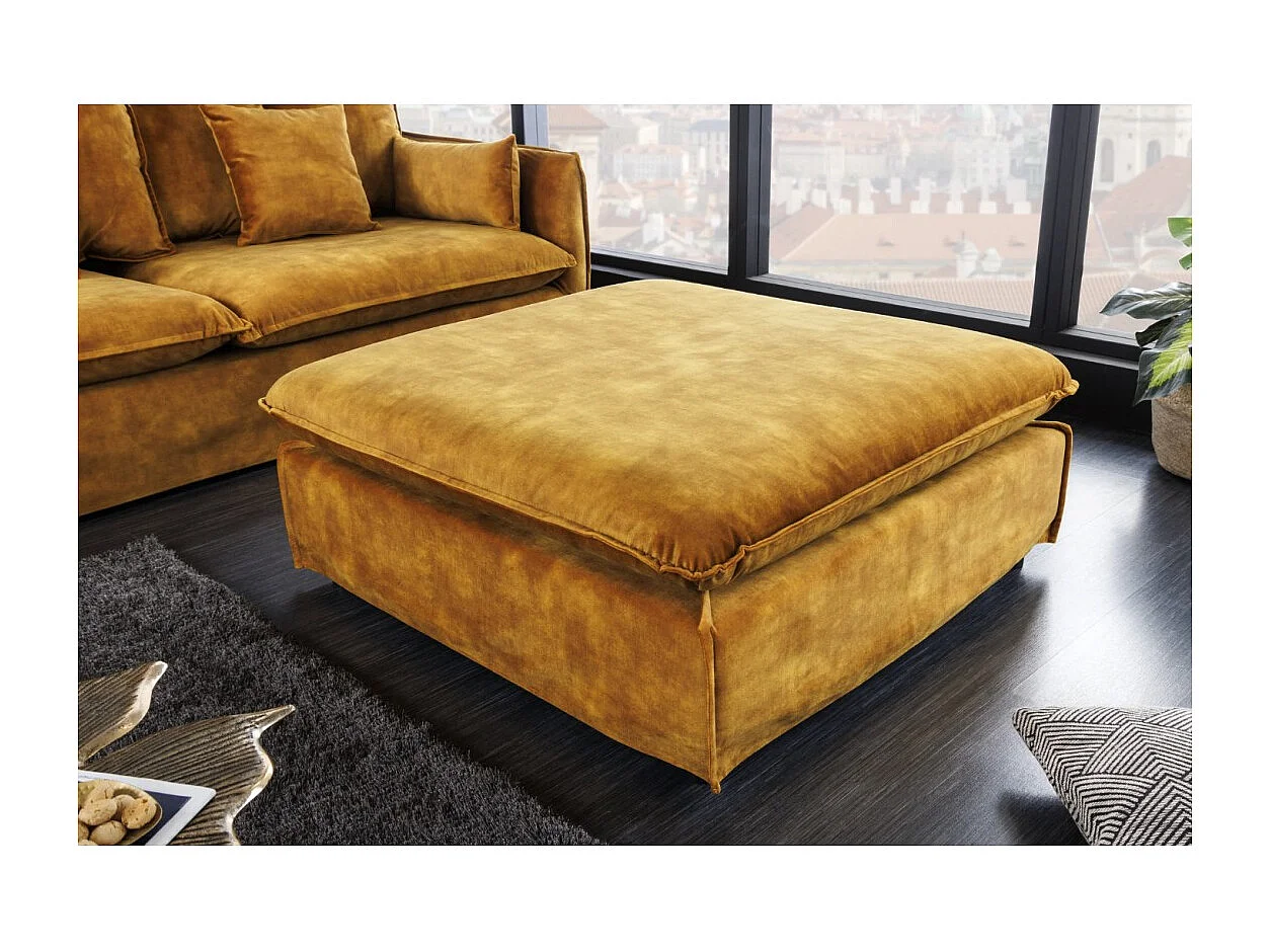 Pouf KALIA – Jaune moutarde – Velours – Pouf contemporain