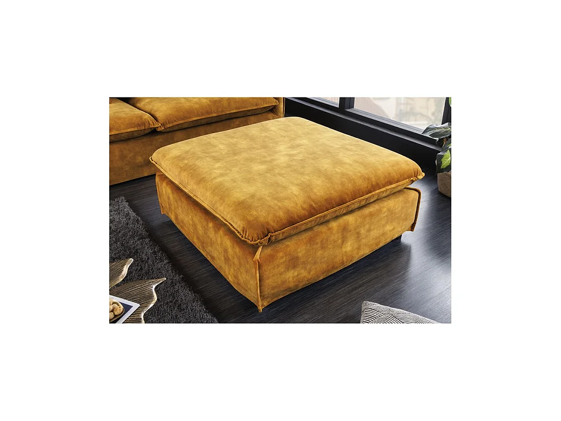 Pouf KALIA – Jaune moutarde – Velours – Pouf contemporain