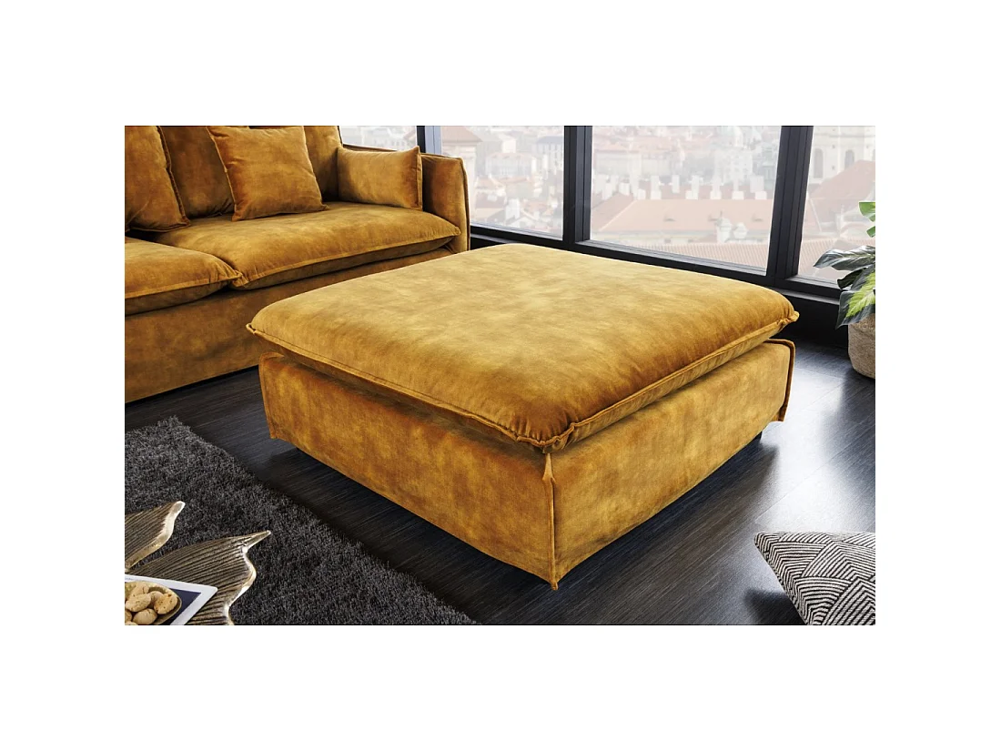 Pouf KALIA – Jaune moutarde – Velours – Pouf contemporain