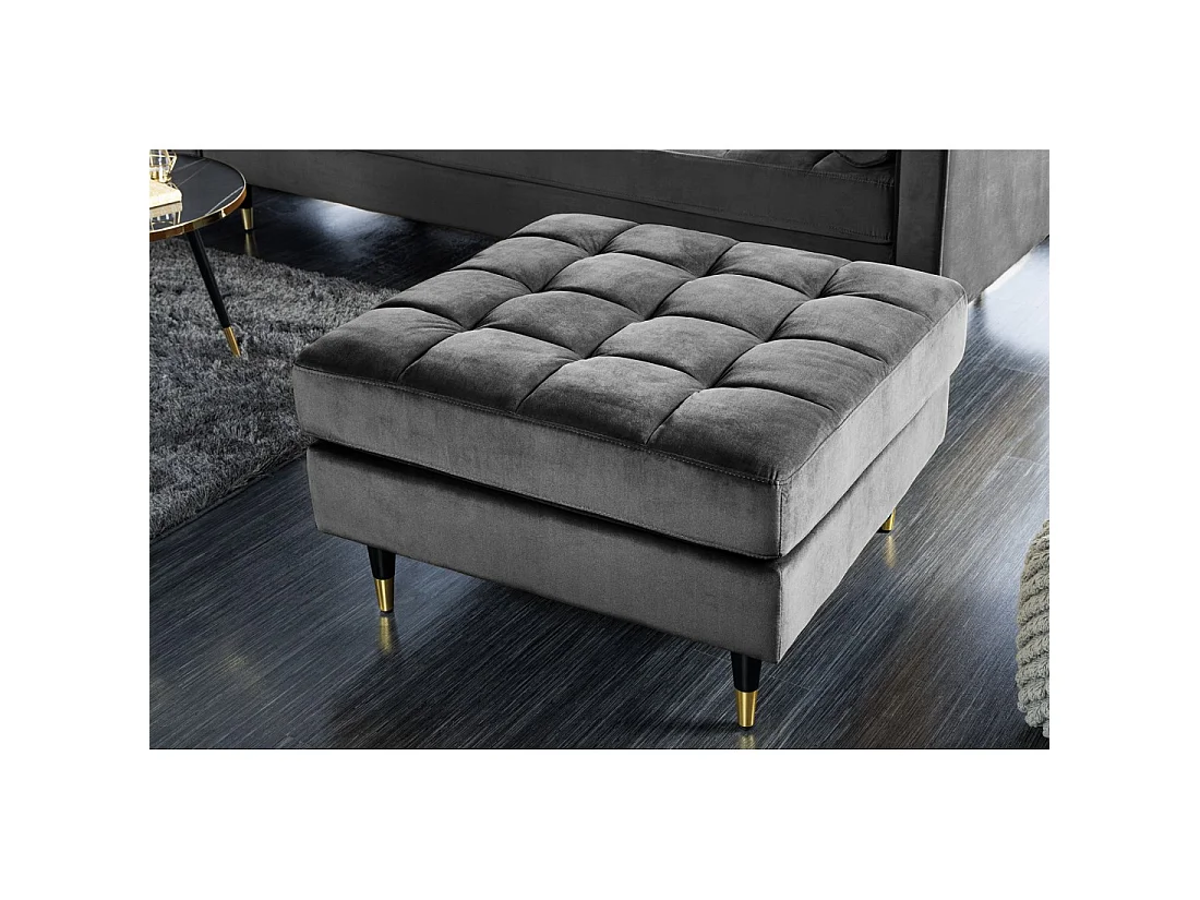 Pouf KOLIRI gris – design carré en velours capitonné