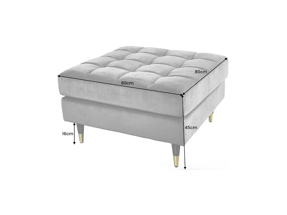 Pouf KOLIRI gris – design carré en velours capitonné