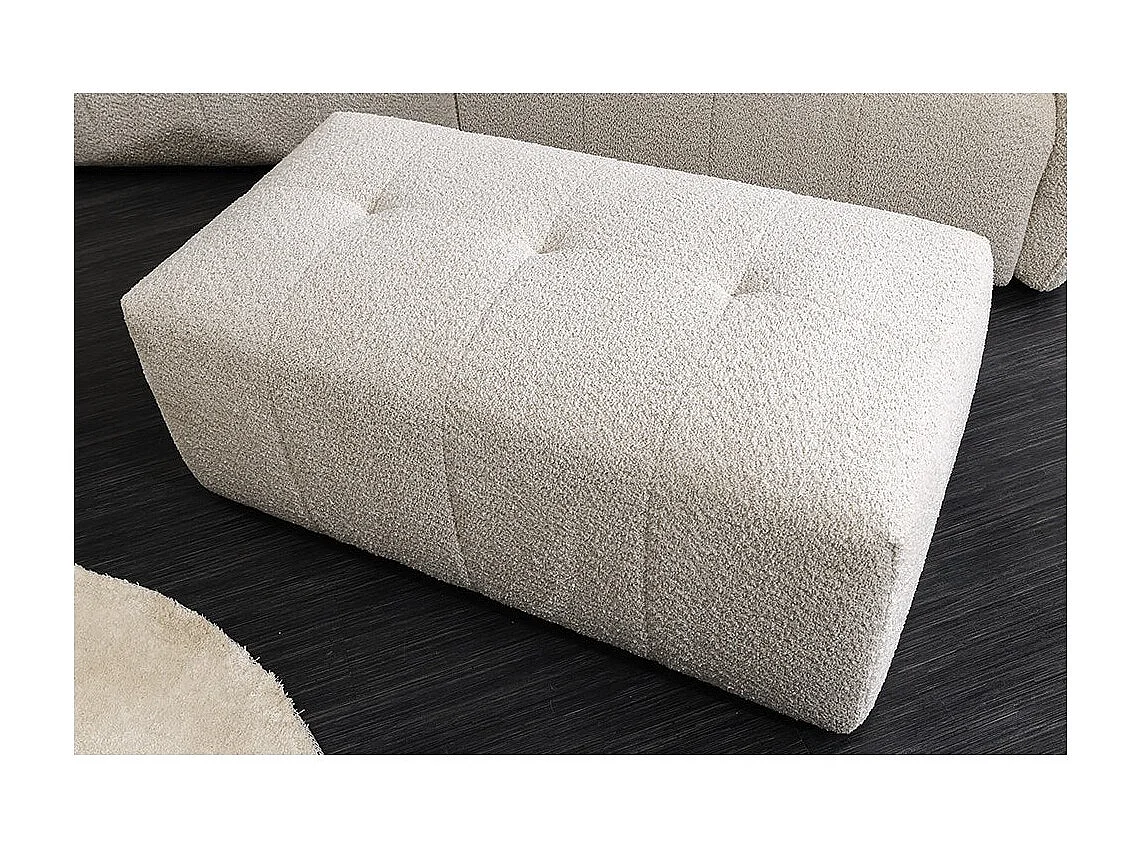 Pouf IMPERIA wit champagne - Klassieke poef in bouclé stof