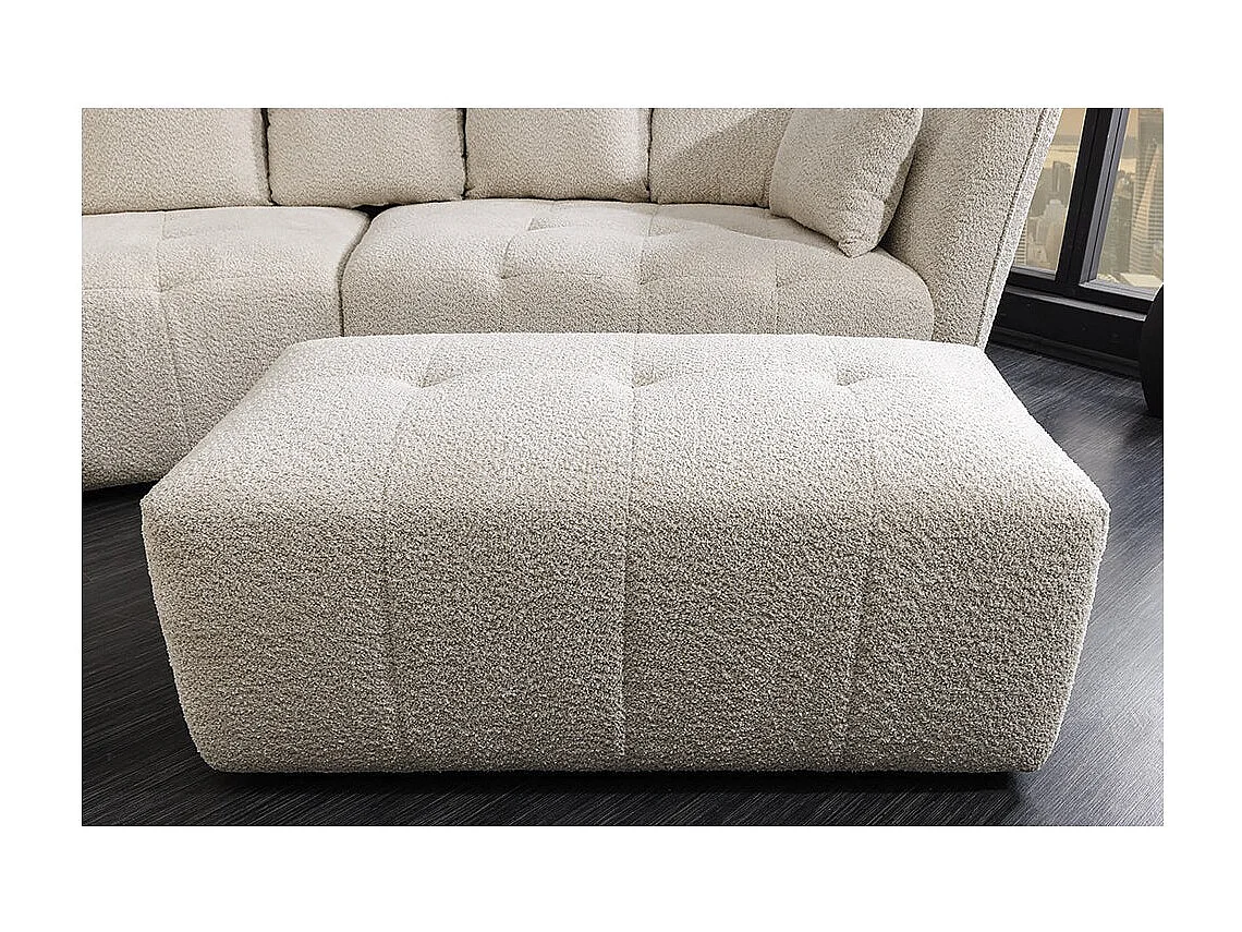 Pouf IMPERIA wit champagne - Klassieke poef in bouclé stof