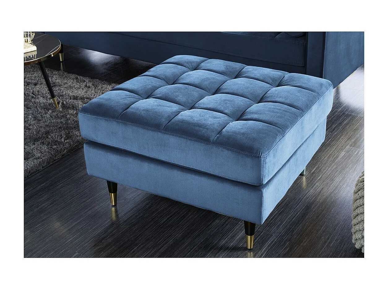 Puf KOLIRI azul turquesa – diseño cuadrado en terciopelo