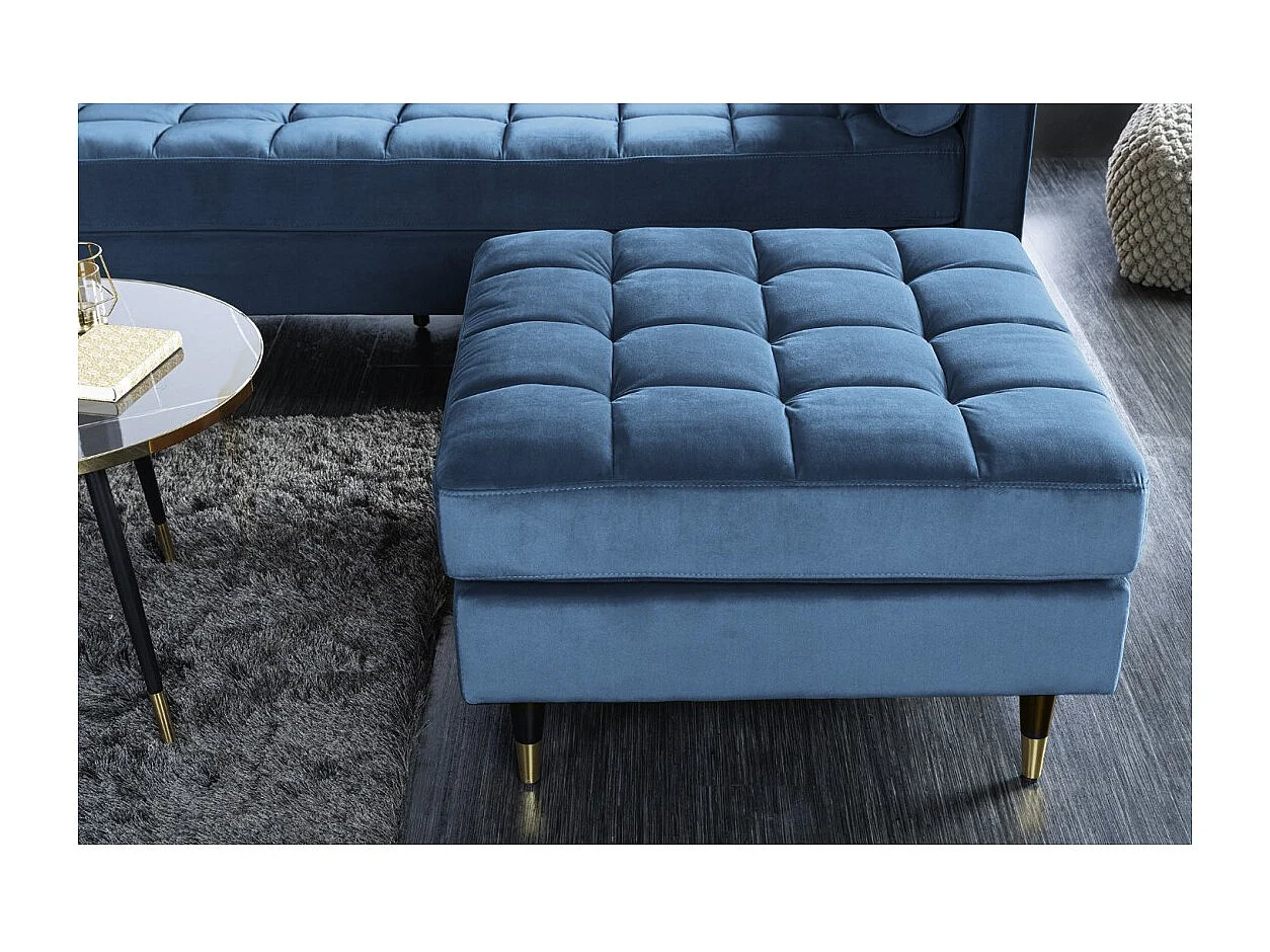 Puf KOLIRI azul turquesa – diseño cuadrado en terciopelo