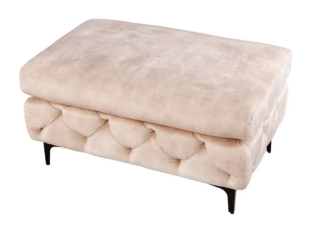 Pouf VELENA champagne – Barokke poef in fluweel met zwarte metalen poten