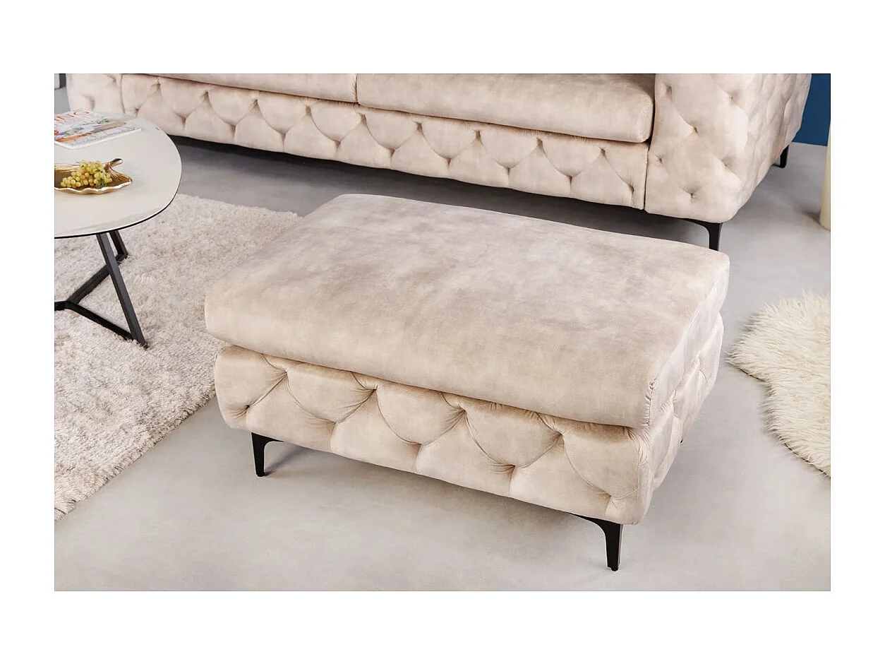 Pouf VELENA champagne – Barokke poef in fluweel met zwarte metalen poten