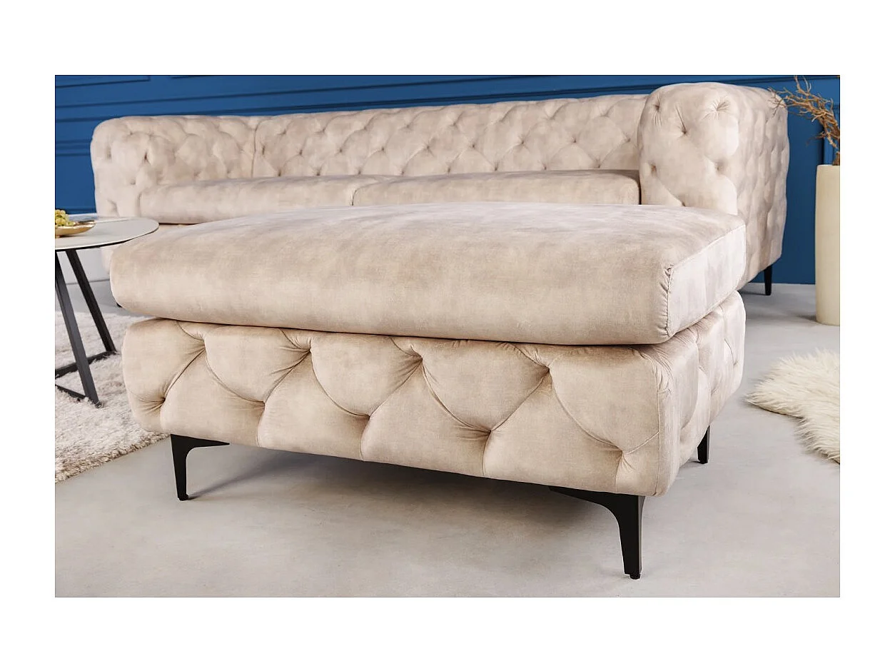 Pouf VELENA champagne – Barokke poef in fluweel met zwarte metalen poten