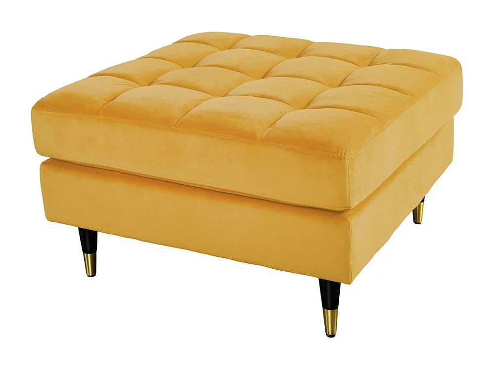 Pouf KOLIRI jaune moutarde – design en velours et bois d'hévéa