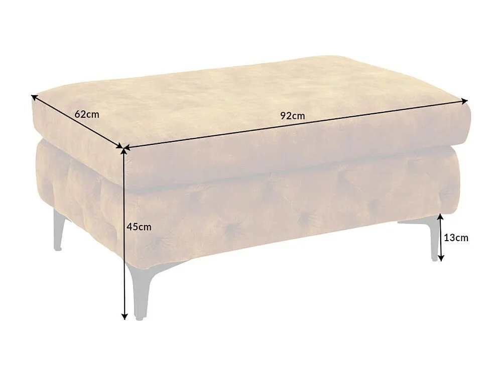 Pouf VELENA jaune moutarde – Pouf baroque en velours avec pieds métal noirs