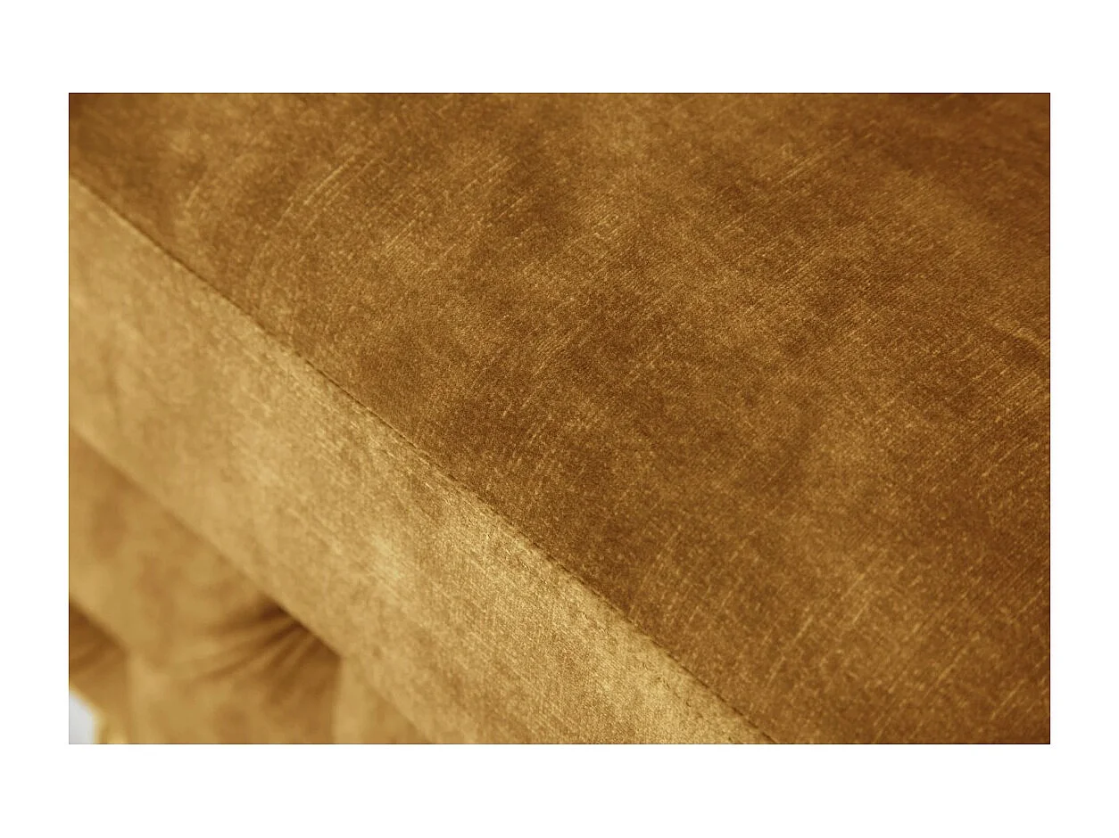 Pouf VELENA jaune moutarde – Pouf baroque en velours avec pieds métal noirs