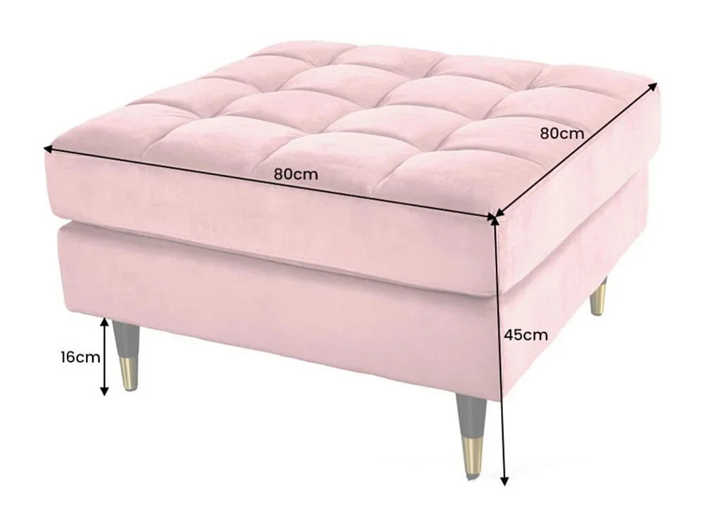 Pouf KOLIRI rosa cipria – design quadrato in velluto