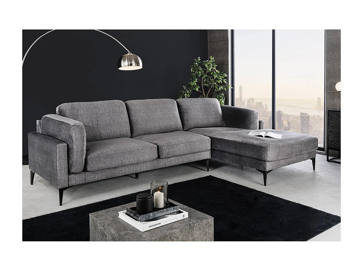 Canapé d'angle URBANE gris foncé – Canapé contemporain en velours avec structure en métal