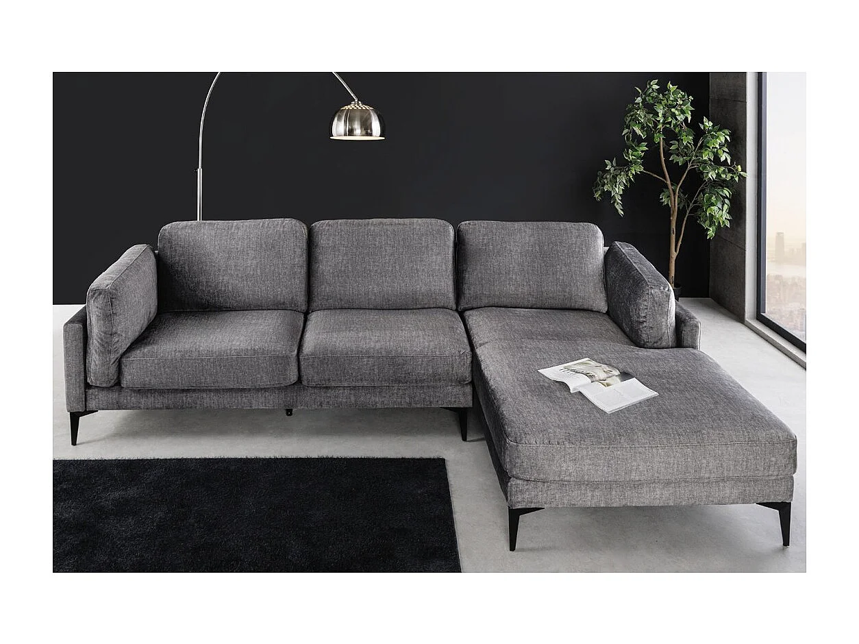 Canapé d'angle URBANE gris foncé – Canapé contemporain en velours avec structure en métal