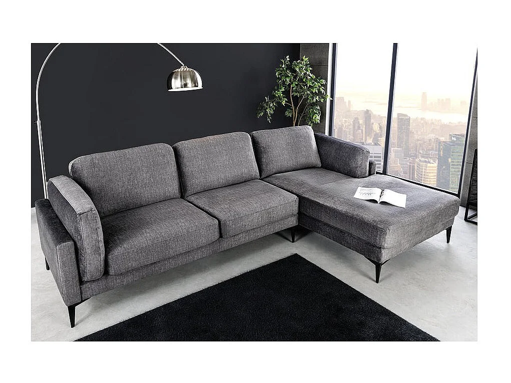 Canapé d'angle URBANE gris foncé – Canapé contemporain en velours avec structure en métal