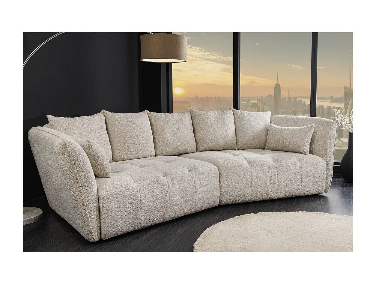 Rechte bank IMPERIA wit champagne - Bank met afneembare bouclé stoffen hoes