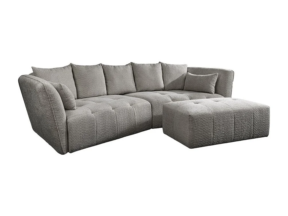 Sofa + poef IMPERIA grijs – Modulaire sofa in bouclé stof
