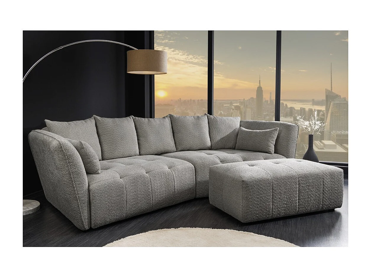 Sofa + poef IMPERIA grijs – Modulaire sofa in bouclé stof