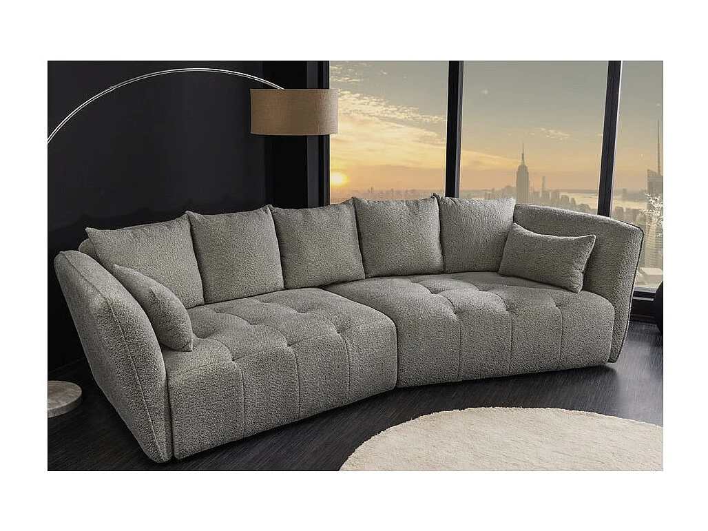 Sofa + poef IMPERIA grijs – Modulaire sofa in bouclé stof