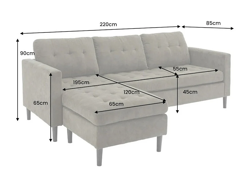 Ecksofa CITY in dunkelgrün umkehrbar – Zeitgenössisches Sofa aus Cord-Samt