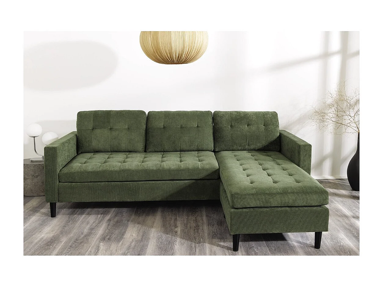 Ecksofa CITY in dunkelgrün umkehrbar – Zeitgenössisches Sofa aus Cord-Samt