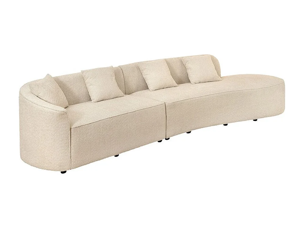 Rechte bank SOREN beige 5 zitplaatsen - Design bank in bouclé stof met afgeronde vorm
