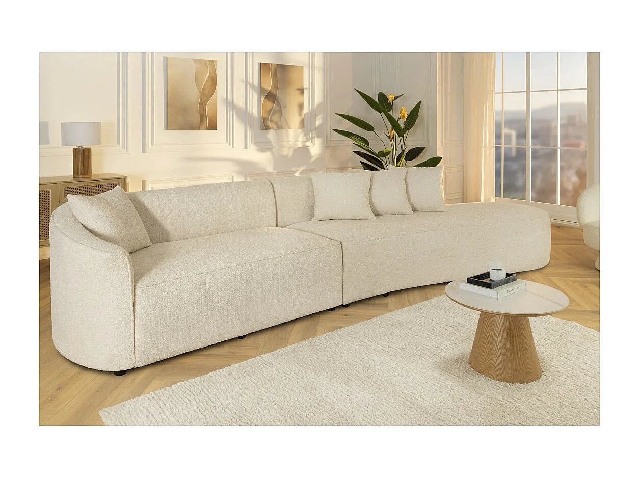 Rechte bank SOREN beige 5 zitplaatsen - Design bank in bouclé stof met afgeronde vorm