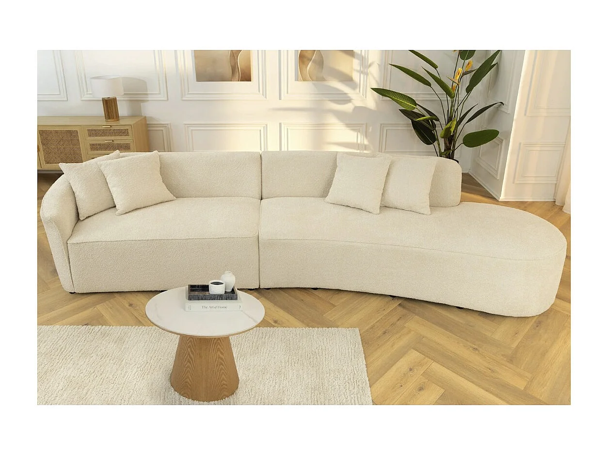 Rechte bank SOREN beige 5 zitplaatsen - Design bank in bouclé stof met afgeronde vorm