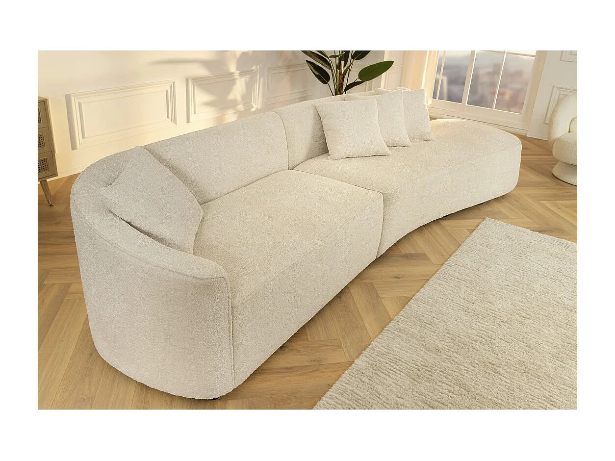 Rechte bank SOREN beige 5 zitplaatsen - Design bank in bouclé stof met afgeronde vorm