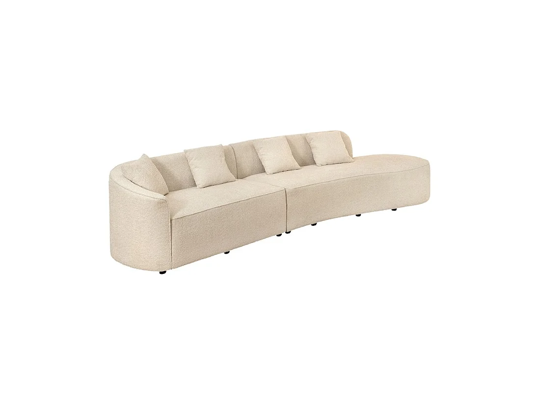 Sofá derecho SOREN beige 5 plazas – Sofá de diseño en tela rizada con forma redondeada