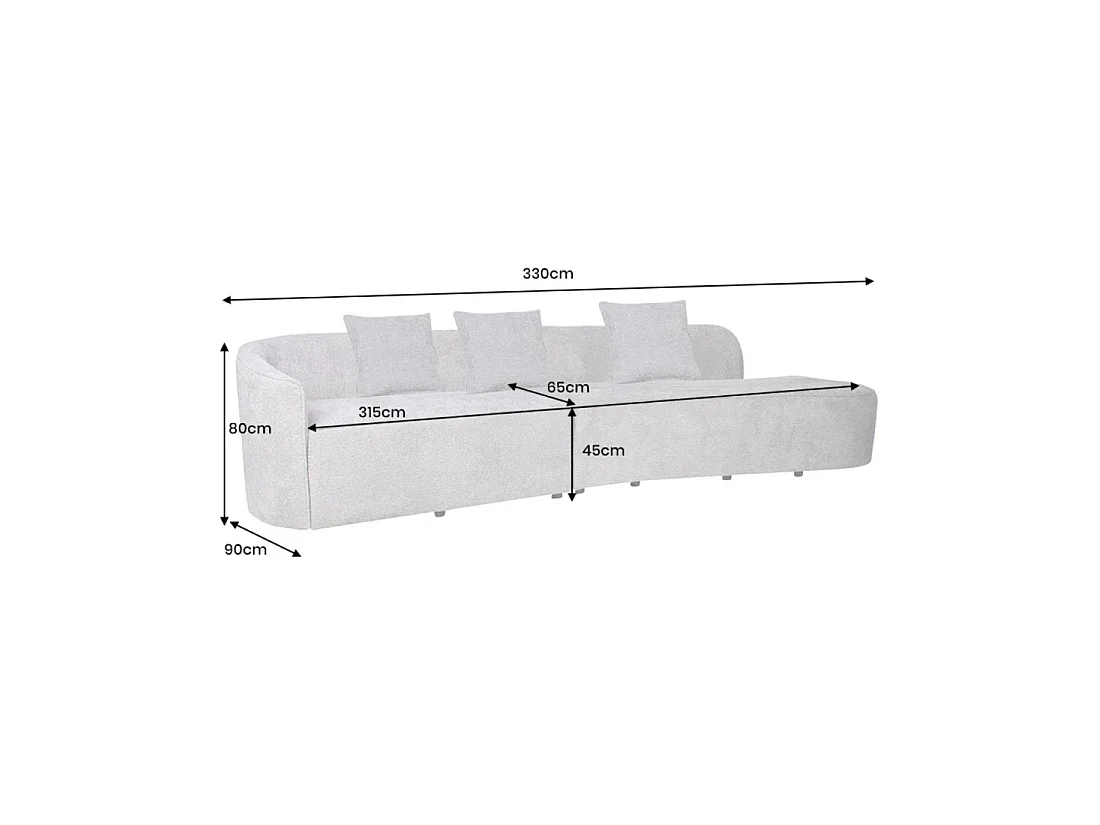 Sofá derecho SOREN beige 5 plazas – Sofá de diseño en tela rizada con forma redondeada
