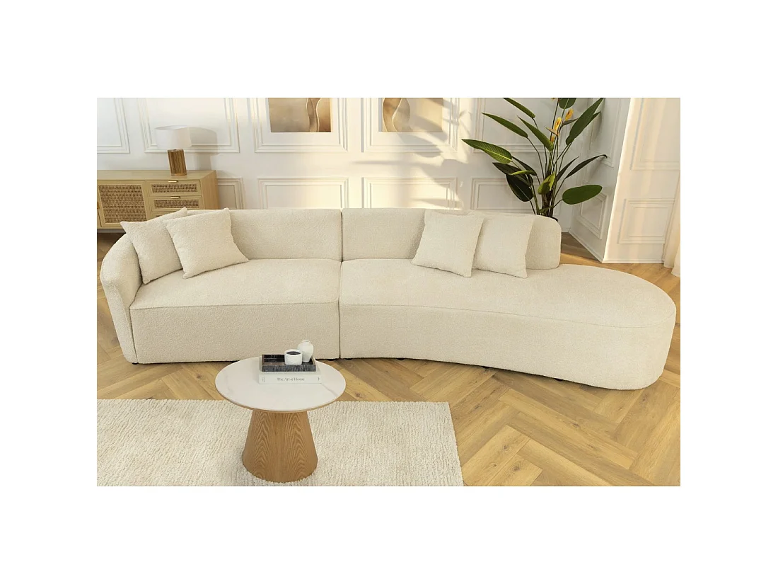 Sofá derecho SOREN beige 5 plazas – Sofá de diseño en tela rizada con forma redondeada