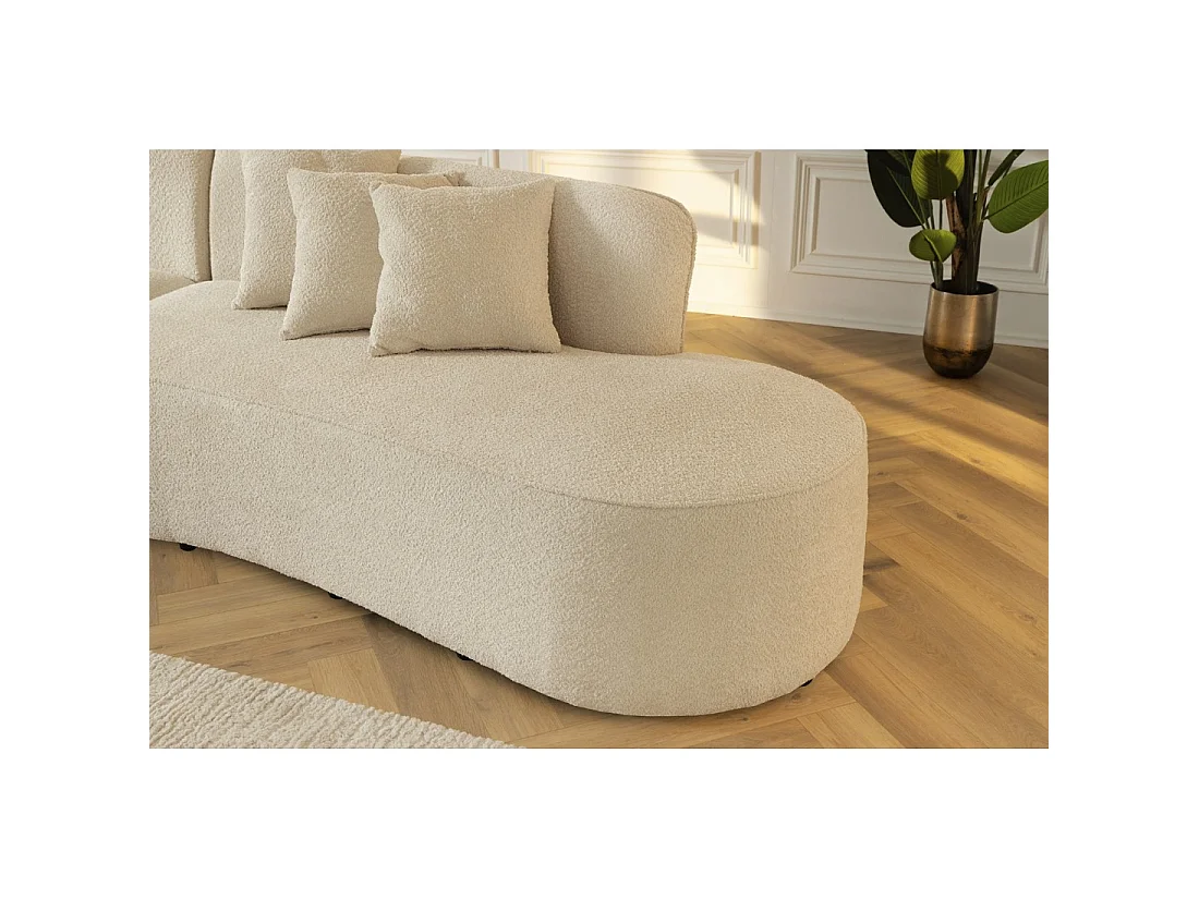 Sofá derecho SOREN beige 5 plazas – Sofá de diseño en tela rizada con forma redondeada