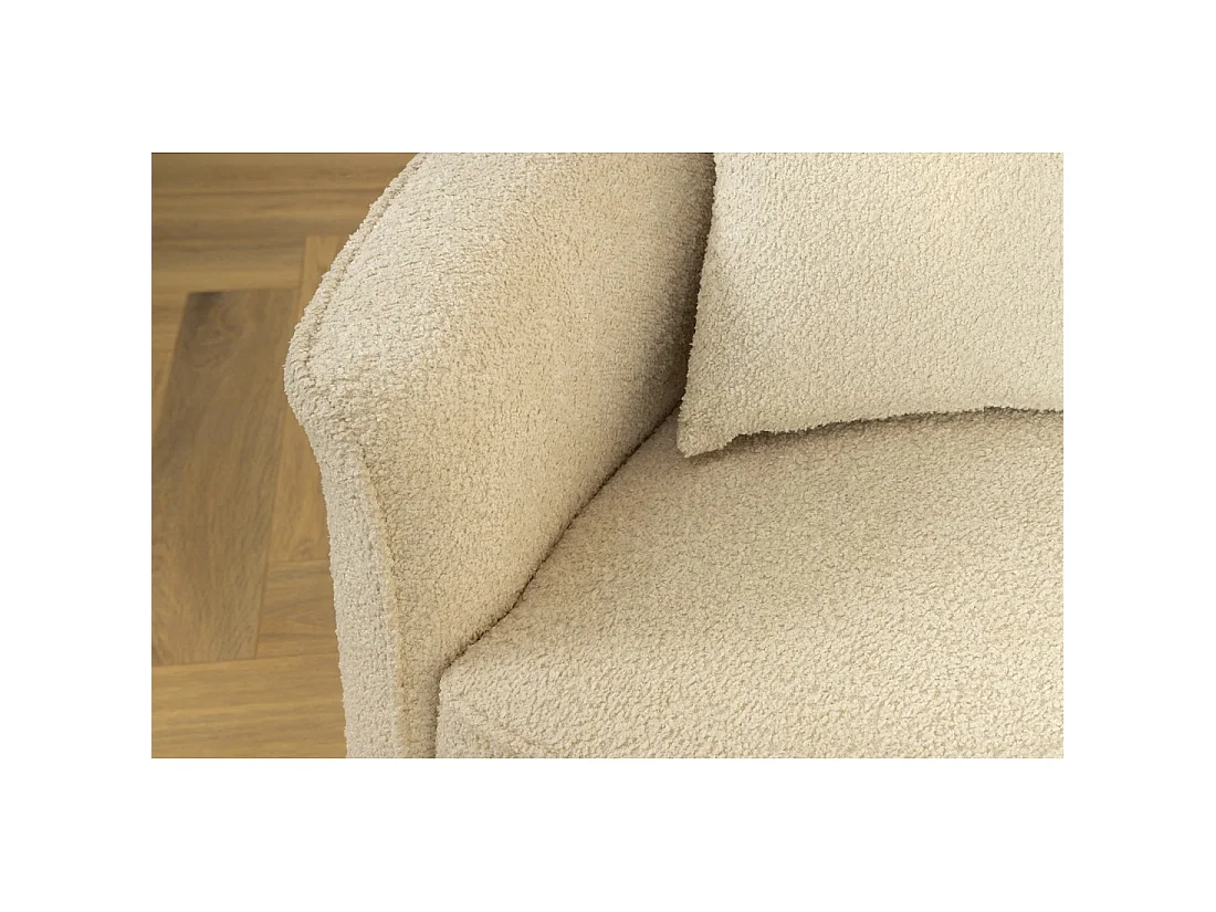 Sofá derecho SOREN beige 5 plazas – Sofá de diseño en tela rizada con forma redondeada