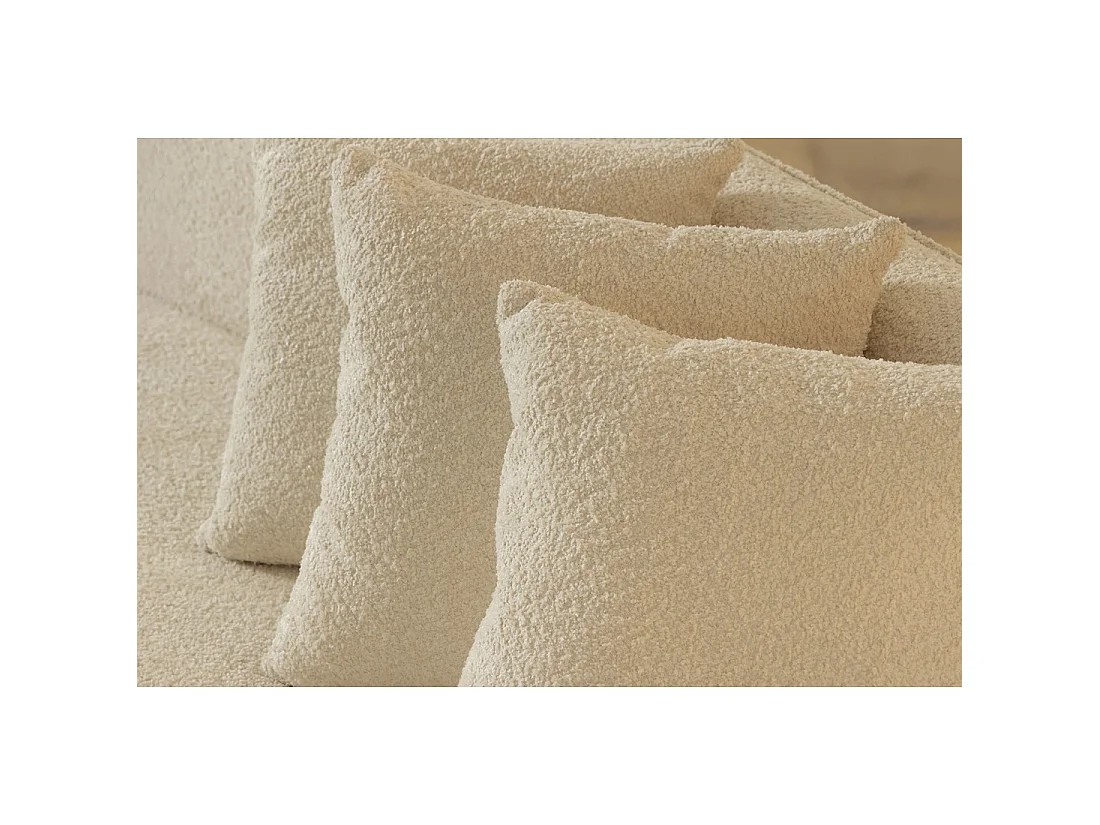 Sofá derecho SOREN beige 5 plazas – Sofá de diseño en tela rizada con forma redondeada