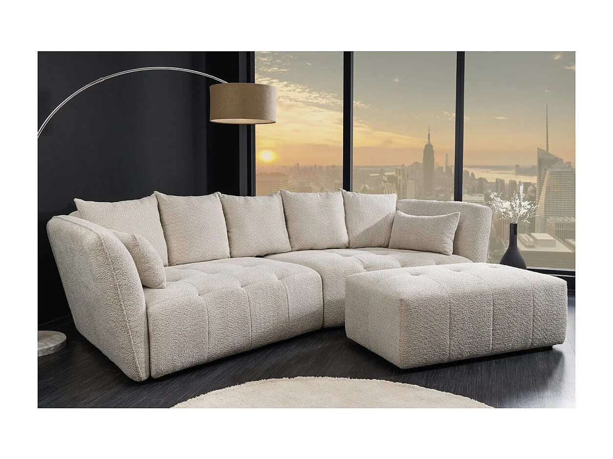 Canapé + poef IMPERIA wit champagne – Modulaire bank in bouclé stof