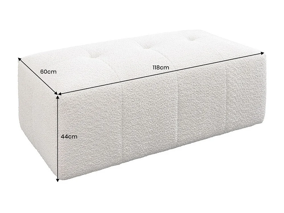 Canapé + poef IMPERIA wit champagne – Modulaire bank in bouclé stof