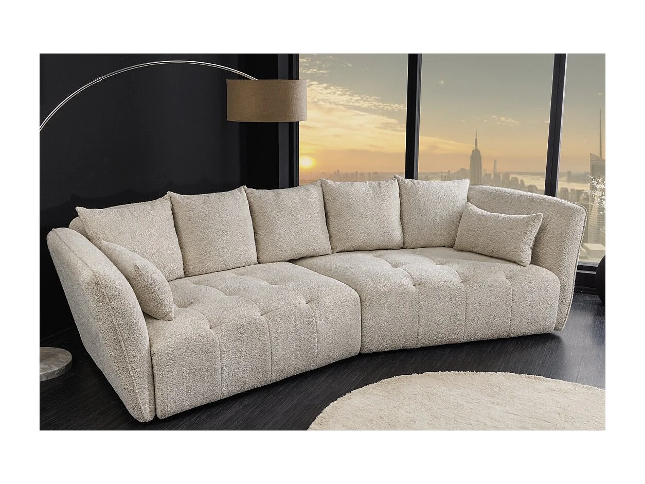 Canapé + poef IMPERIA wit champagne – Modulaire bank in bouclé stof